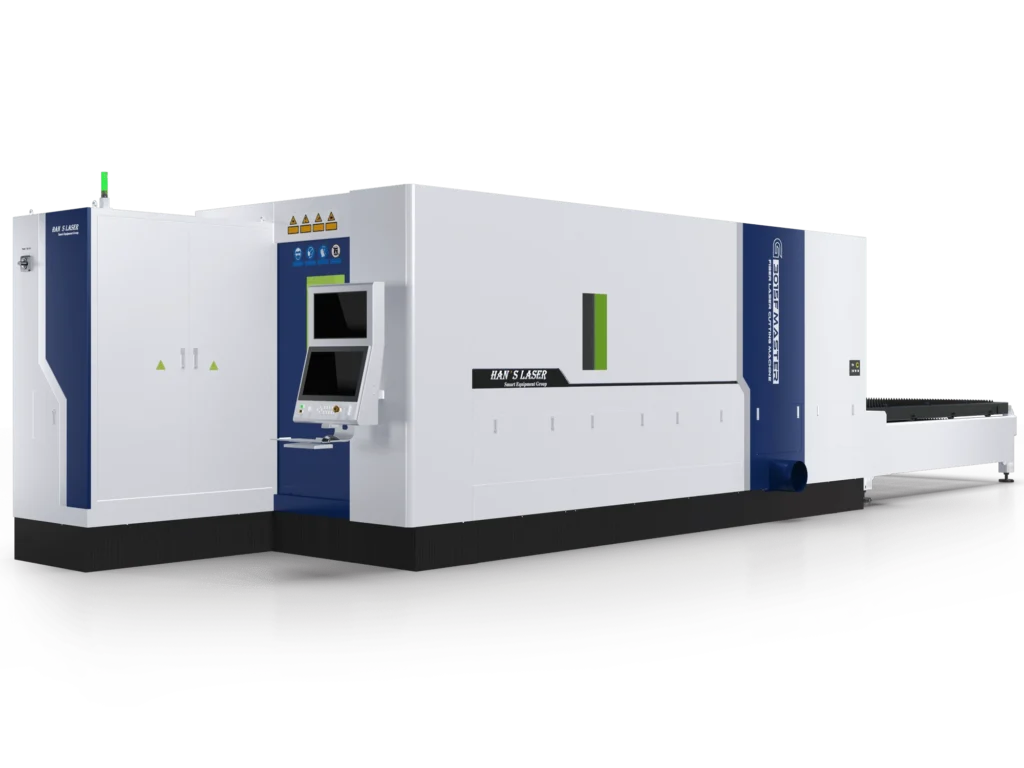 Волоконний лазерний верстат Hans Laser G3015F-Master закритого типу в білому корпусі з інтегрованою стійкою ЧПУ