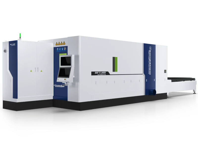 Волоконний лазерний верстат Hans Laser G3015F-Master закритого типу в білому корпусі з інтегрованою стійкою ЧПУ