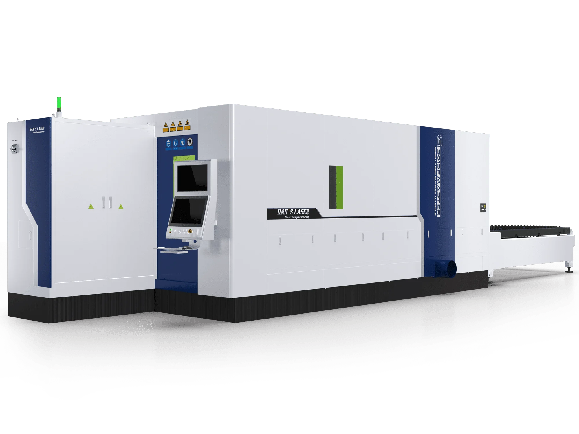 Волоконний лазерний верстат Hans Laser G3015F-Master закритого типу в білому корпусі з інтегрованою стійкою ЧПУ