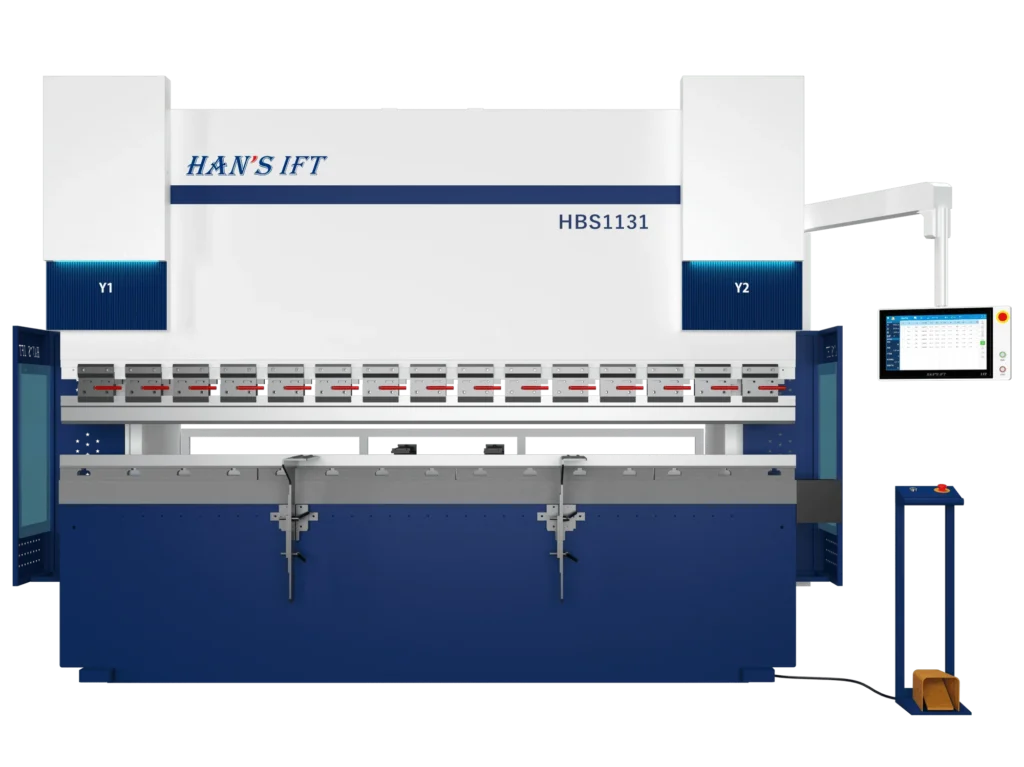 Гідравлічний листогинальний прес з ЧПК Han's IFT HBS1131 у біло-синьому корпусі