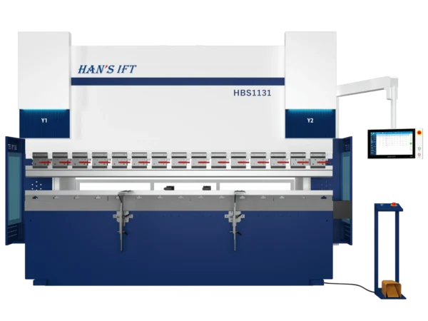 Гідравлічний листогинальний прес з ЧПК Han's IFT HBS1131 у біло-синьому корпусі