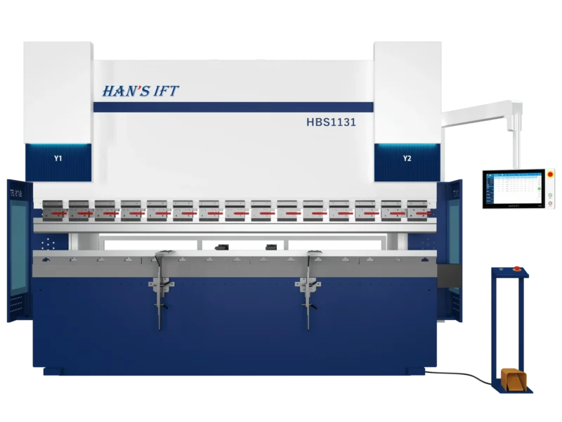 Гідравлічний листогинальний прес з ЧПК Han's IFT HBS1131 у біло-синьому корпусі