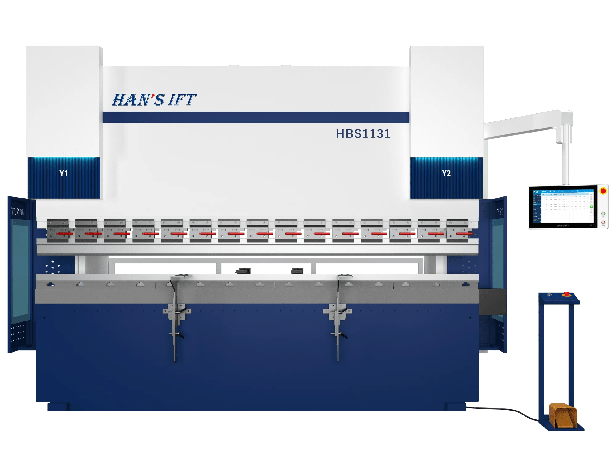Гідравлічний листогинальний прес з ЧПК Han's IFT HBS1131 у біло-синьому корпусі