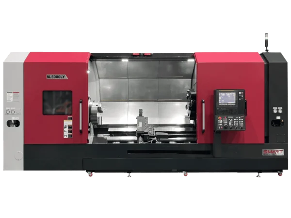 Токарний обробний центр з ЧПК SMART Machine Tool NL 5000LY у червоно-чорному корпусі з інтегрованою системою ЧПК та великою робочою зоною
